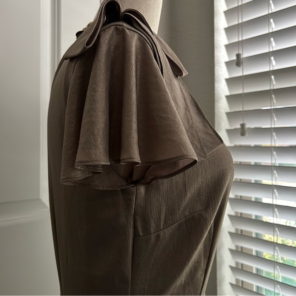 Antonio Melani Gold Shimmer Party Dress with Shoulder Ribbon Details - Picture 4 of 7